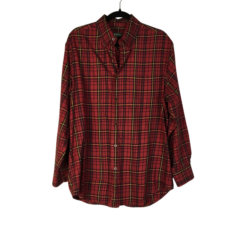 Orvis Luxury Flannel Cotton Wool Plaid Button Down Shirt Red 2C1J Mens